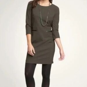 GAP Mini Sheath Dress Grey Faux Leather Accent 3/4 Sleeve Business Casual Size 0